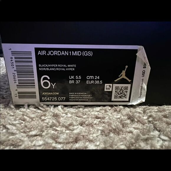 COPY - Air Jordan 1 Mid (gs)Black /Hyper Royal)boys grade school size 6y Nike d… - Picture 4 of 8